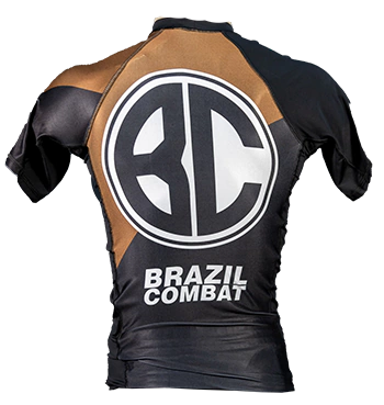 Rash Guard New Age Manga Curta Preto e Marrom